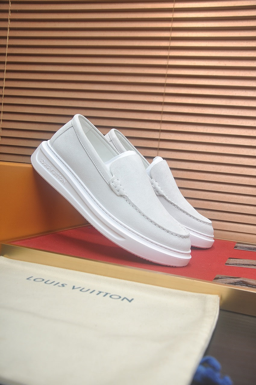 Suede or Leather Slip-On Loafers with Cushioned Platform Sole